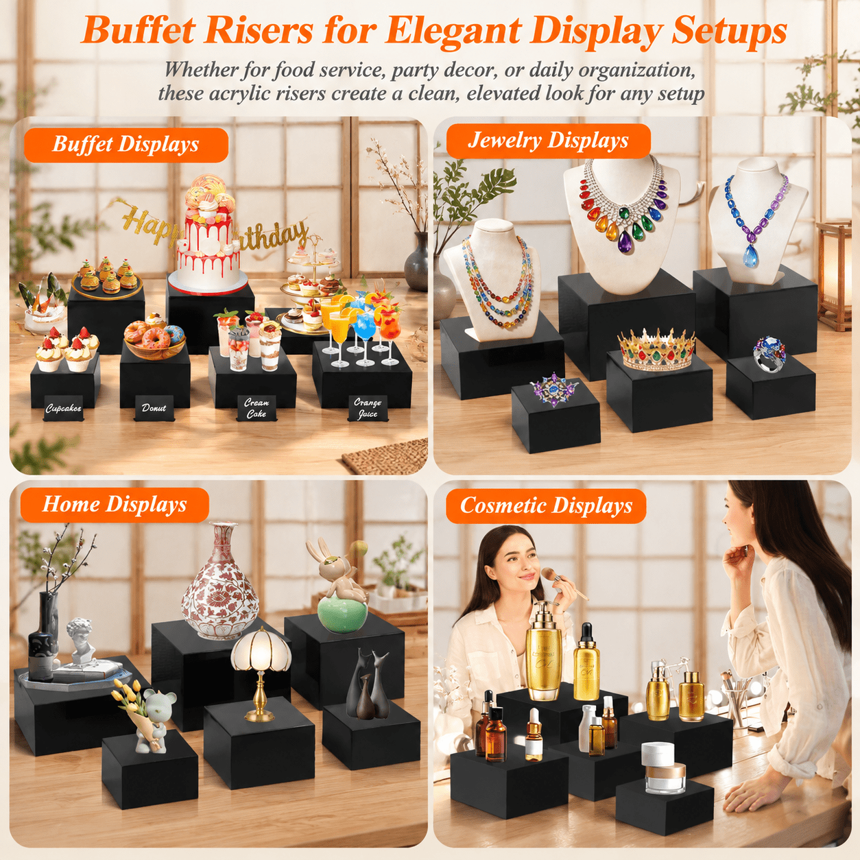 8black Buffet Risers With Mini Sign And Marker For Party Catering ...