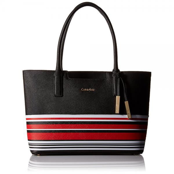 Verwacht het agentschap Inzichtelijk Calvin Klein Saffiano Novelty Tote Bag, Black/Red Multi Stripe, One Size -  Walmart.com