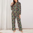 thumbnail image 2 of KLL Daisies Flowers Print Women's Long Sleeve Pajamas with Pants Sleepwear Loungewear 2 Set-Large, 2 of 7