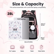 Girls School Backpack,Laptop Bookbag with Trolley Strap,Lightweight School Bag with Bow & Pom-Pom,Elementary Middle School Girls Backpack