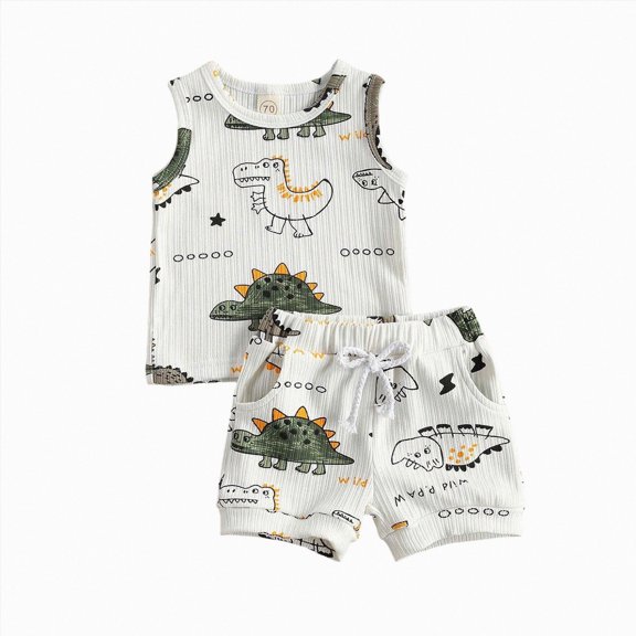Toddler Baby Boy Girl Summer Clothes Set Boys Short Sleeve Cartoon Prints T Shirt Tops Shorts Child Kids Gentleman Outfits 6-12 Months 12-24 Months 2t 3t 4t 5t 6t 7t Children(White,0-6 Months)