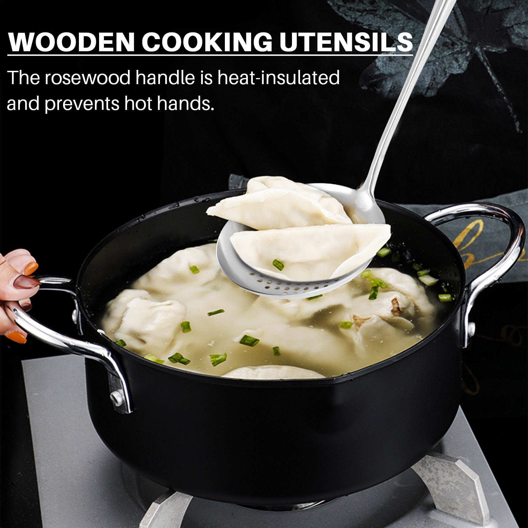 Long Handle Stainless Steel Wok Kitchen Slotted Turner Rice Spoon Ladle Cooking Tools Utensil Set