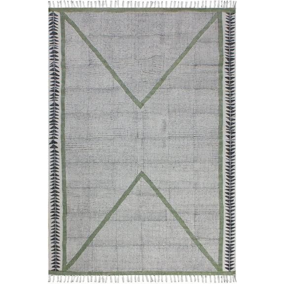 Casavani Outdoor Rug Hand Made Boho Durrie,Green 2x3 Ft