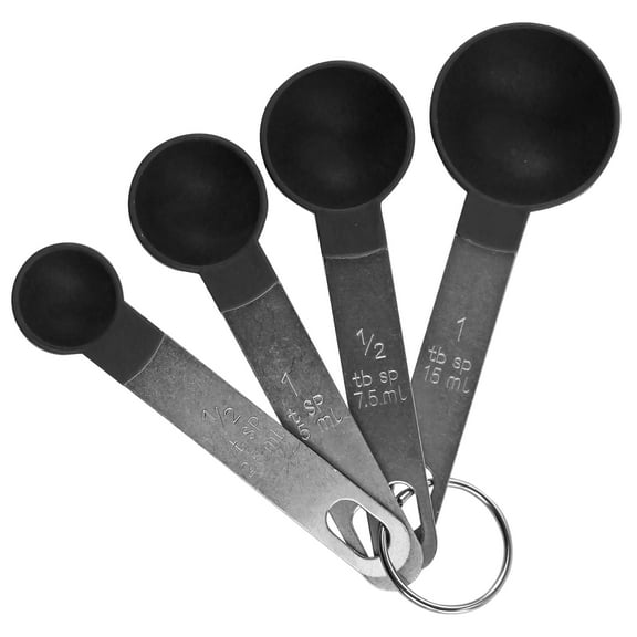 Reston Lloyd 4-Piece Plastic Measuring Spoons with Stainless Steel Handles, Black, Set of 2