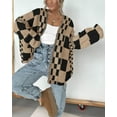 thumbnail image 4 of FUNING Casual Cardigan Sweater for Women Fall 2025 Long Sleeve Open Front Chunky Knit Sweaters Checkered Outwear Coat, 4 of 7