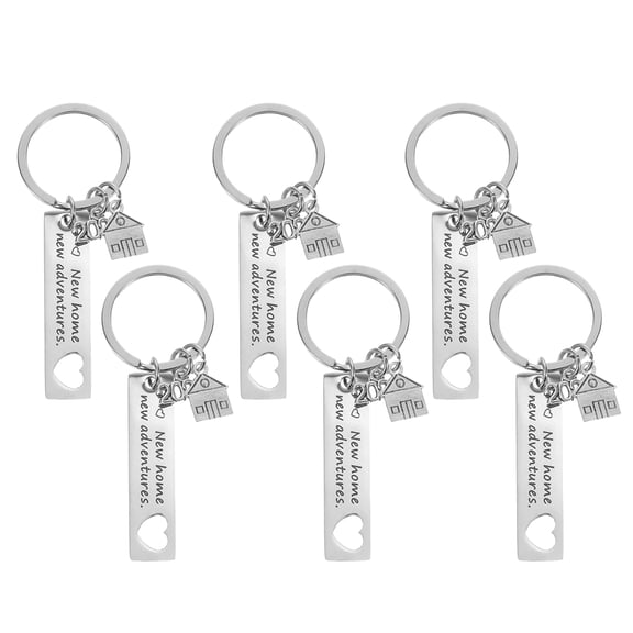 OUNONA 6Pcs Stainless Metal House Shape Keychain for First Home Keepsake