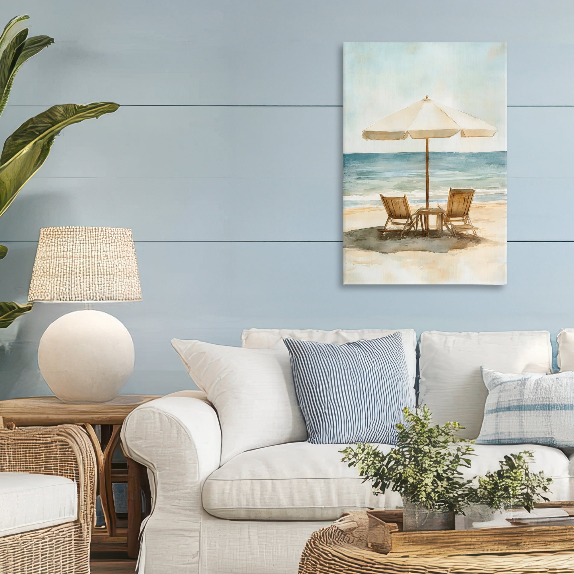 Stupell Industries Watercolor Paradise Seaside Retreat Canvas Wall Art, design by Petal Prints Design
