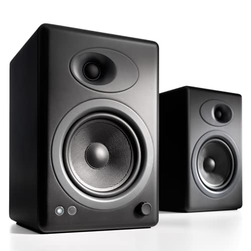 Audioengine A5+ Plus Powered Speaker | Desktop Monitor Speakers Computer Sound System | 150W Premium Powered Bookshelf Stereo Speakers, AUX Audio, RCA Inputs/Outputs, Remote Control (Black)