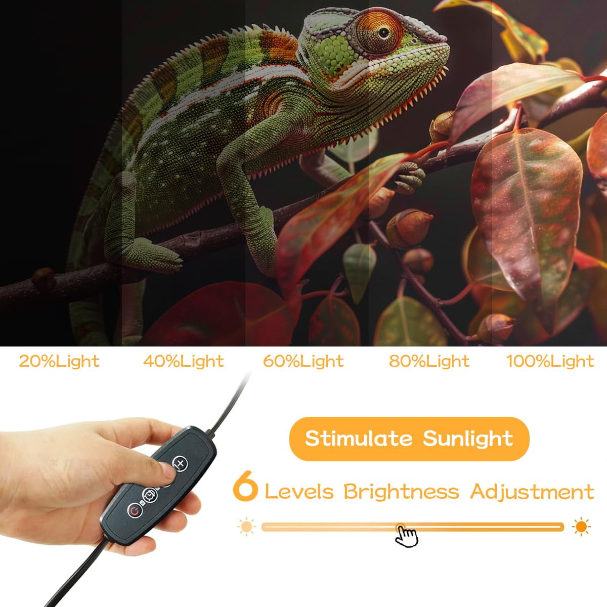 Ycxydr UVB LED Reptile Light, 15W Dimmable Fixture with Timer, Adjustable UVB Light for Bearded Dragons, Turtles
