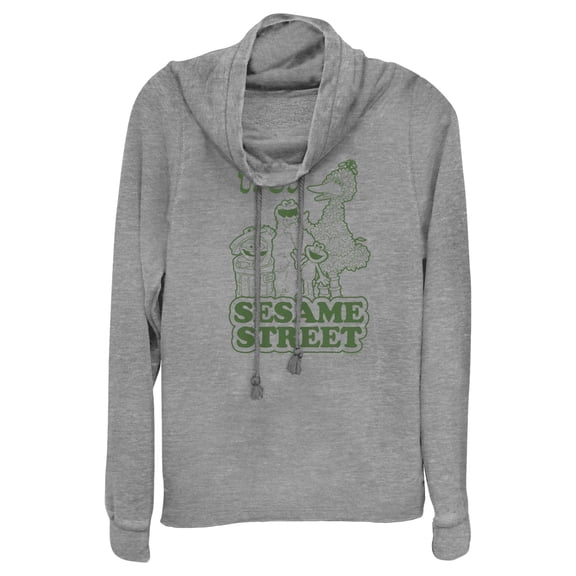 Junior's Sesame Street Group Green Outline 1969 Cowl Neck Sweatshirt