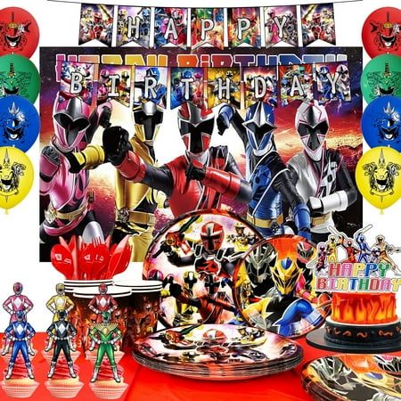 Power Rangers Birthday Decorations, Power Rangers Party Decorations & Tableware Set Including Power Rangers Cake Toppers Backdrop Plates Tablecloth etc Power Rangers Birthday Party Supplies