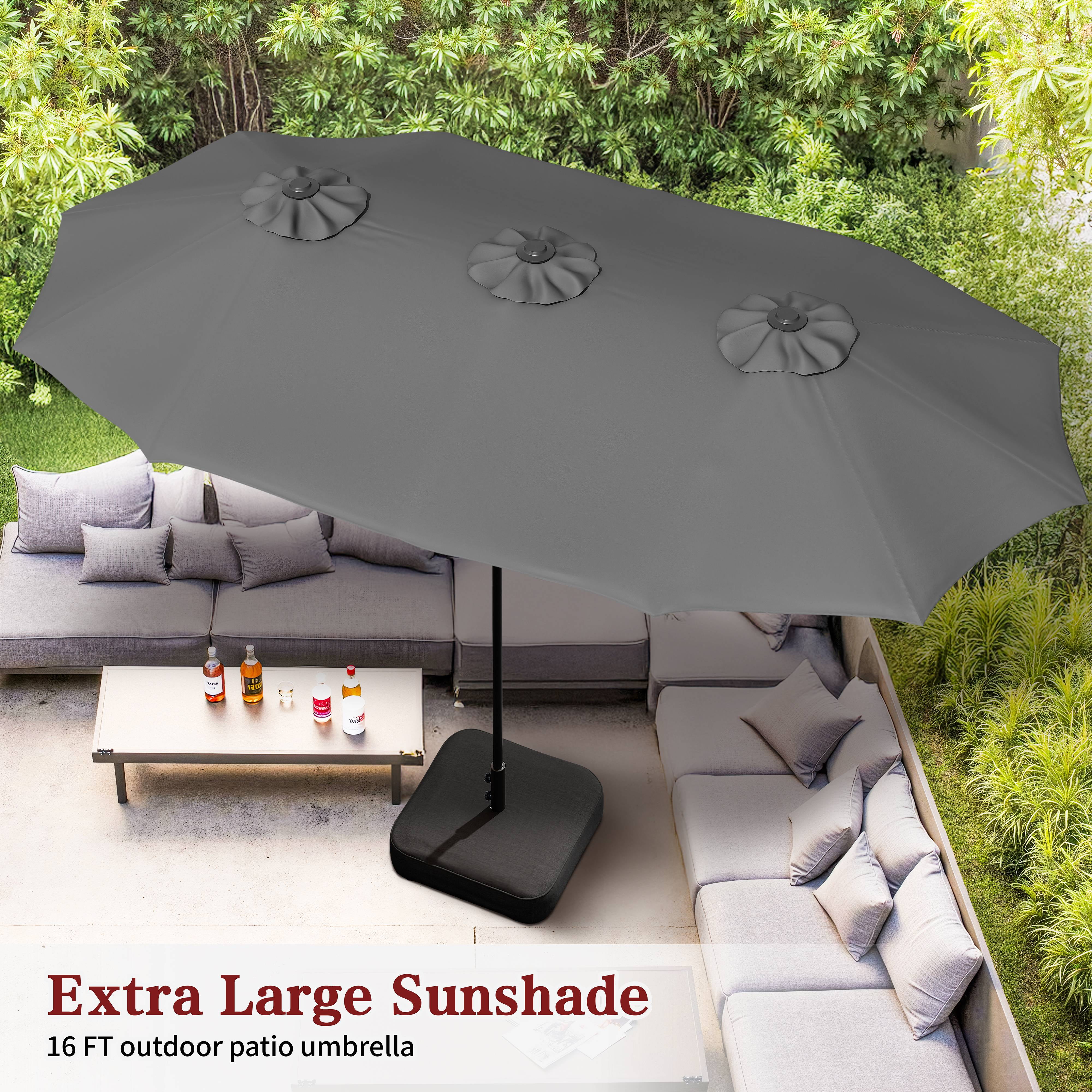 Walsunny 16 FT Large Outdoor Patio Umbrella with Base Included,  Double-Sided Rectangular Umbrella with Crank Handle for Outside, Gray