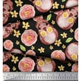 thumbnail image 3 of Soimoi Polyester Crepe Fabric Skull & Begonia Floral Print Fabric by Yard 42 Inch Wide, 3 of 3