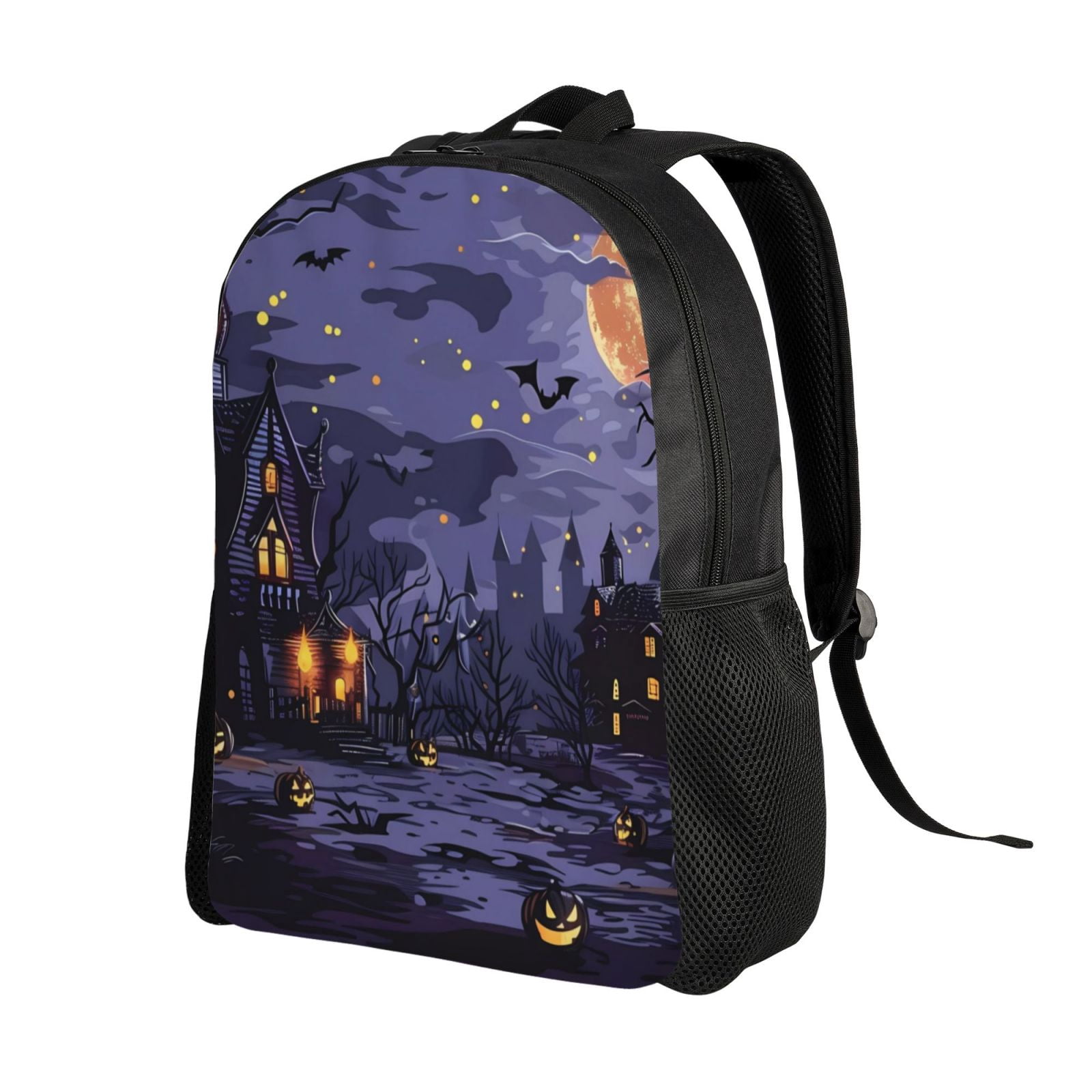 Xecao Mystery House Halloween Night Print School Backpack with Laptop Compartment Small Travel Laptop Backpack for Women Men Waterproof College Backpack Simple School Bag