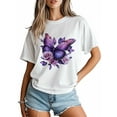 thumbnail image 2 of Women's T-Shirt Vintage Dreamy Purple Butterfly Wings Rose Short Sleeve Casual Tee Classic Crew Neck T Shirt for Women White, M, 2 of 7