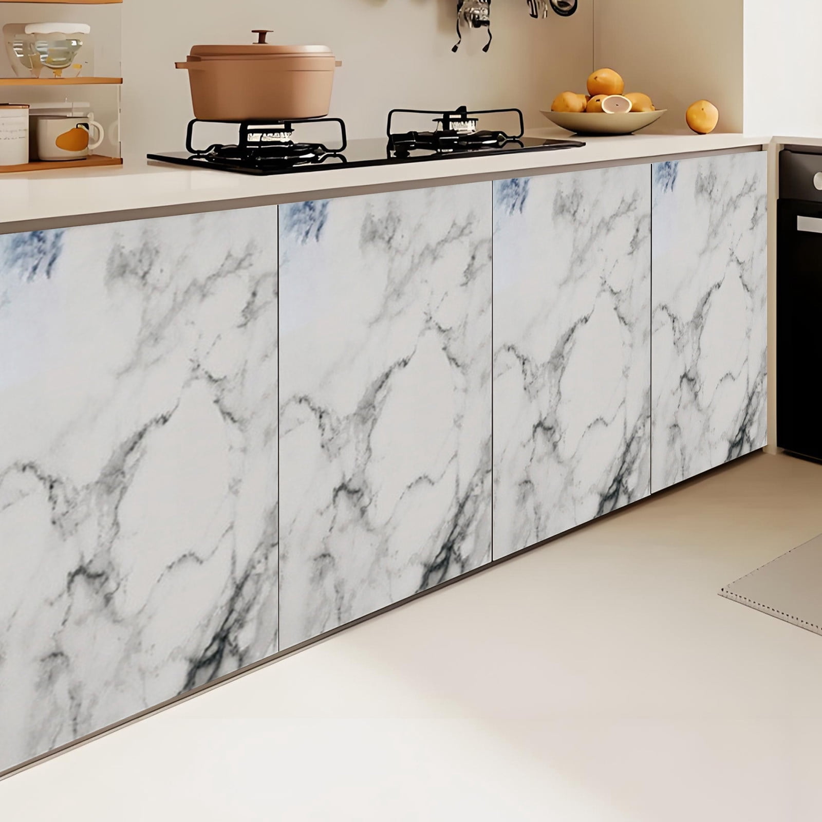 Inerposs Faux Marble Adhesive Film, Kitchen Countertop Wrap, Waterproof Oil-Resistant Cabinet Sticker, DIY Home Decor Solution, Easy Peel and Stick Installation