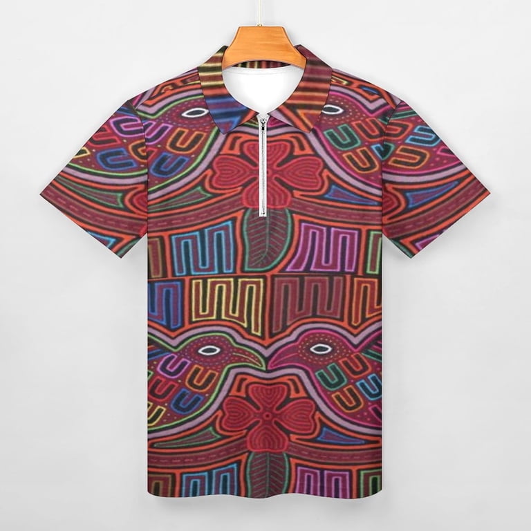 Mola De Panama Bird Men Zipper T-shirt Summer Casual Short Sleeve