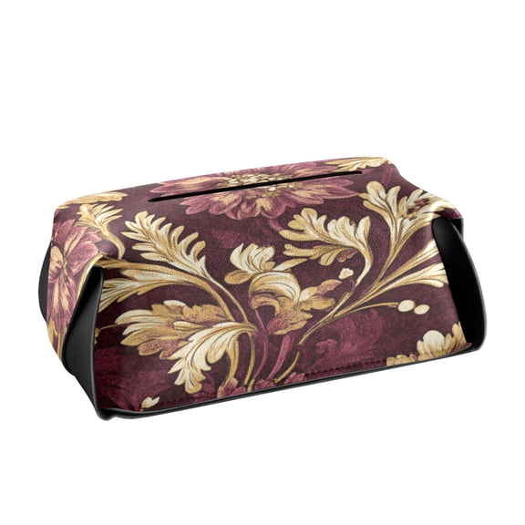 BZSMCE Leatehr Tissue Holders Cute Red Floral Gold Filigree Pattern Tissue box
