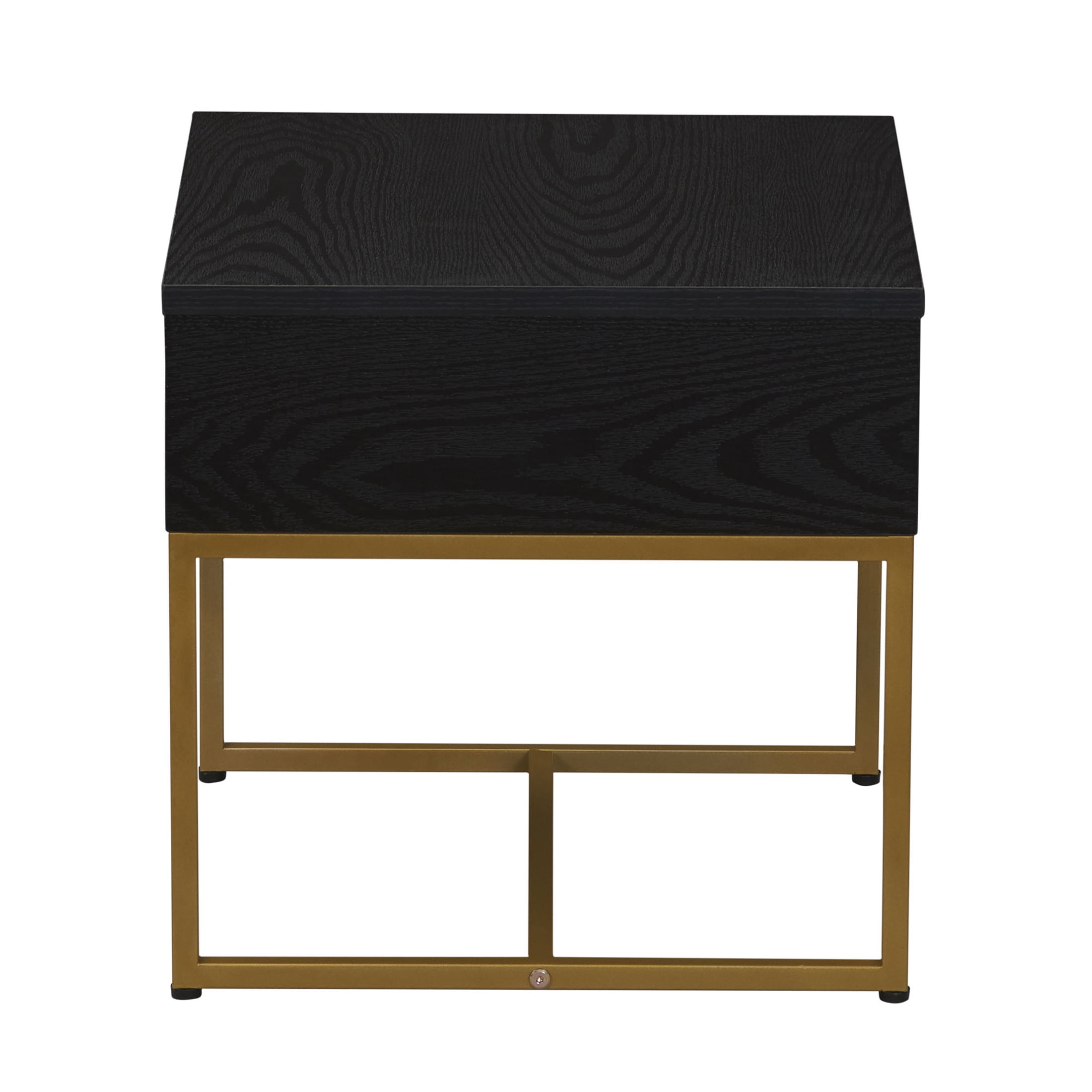 Household Essentials Wrap Square Side End Table Black Oak Wood Grain and Gold Metal