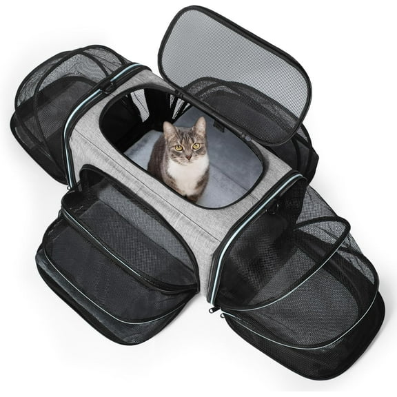 Siivton Cat Carrier,4 Sided Expandable Pet Carrier for Travel,Collapsible Soft-Sided Carriers with Removable Fleece Pad and Shoulder Straps,Airline Approved(17.5"x 11"x 11")