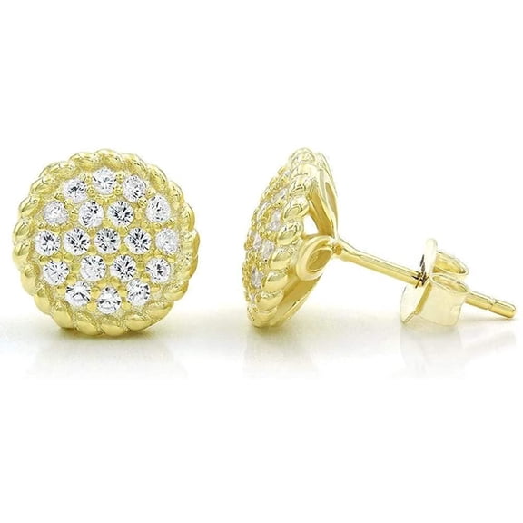 925 Sterling Silver Gold Plated Micro Pave Braided Round Stud Earrings, Giorgio Bergamo