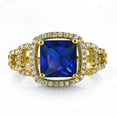 thumbnail image 2 of Gem Stone King 3.80 Ct Princess Blue Created Sapphire 18K Yellow Gold Plated Silver Ring (Size 6), 2 of 2