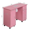 thumbnail image 4 of Manicure Nail Desk for Technician, Resistant Wooden Salon Spa Nail Table Station w/Cabinet, Drawers, Controllable Wheels (Pink), 4 of 9