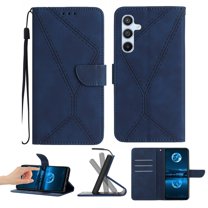 Wallet Case For Samsung Galaxy S25, Wallet Case with [RFID Blocking] Leather Flip Folio Strong Magnetic Closure Cover Credit Card Holder with Hand Strap Kickstand Men Women,Darkblue