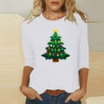 thumbnail image 2 of asdoklhq Christmas Sweaters for Women Ladies' Casual Christmas Print Round Neck Three Quarter Sleeve 3/4 Sleeve T-shirt Loose Top White 2X, 2 of 5