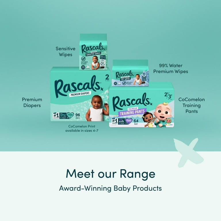 Rascals Premium Diapers, Size 1, 108 Count, 12-Hour Leak