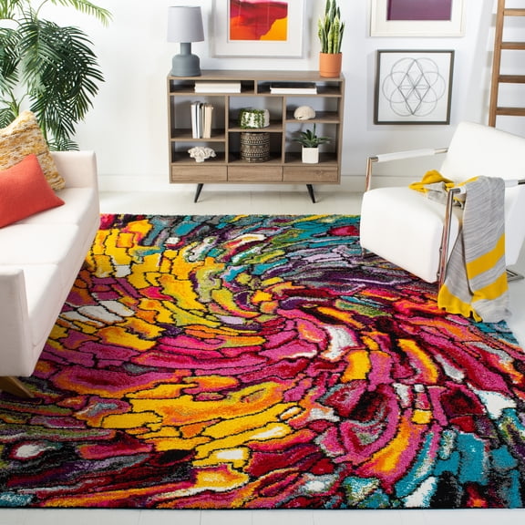 Safavieh Fiesta Stamen Abstract Shag Area Rug, Multi, 5'3" x 5'3" Square