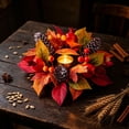 thumbnail image 2 of DefiDgd Faux Pumpkin Maple Leaf Candle Ring Wreath,Fall Decorative Floral Candle Holder Ring for Thanksgiving Halloween Dining Table Centerpiece Mantel Farmhouse Home Party Decor(C), 2 of 8