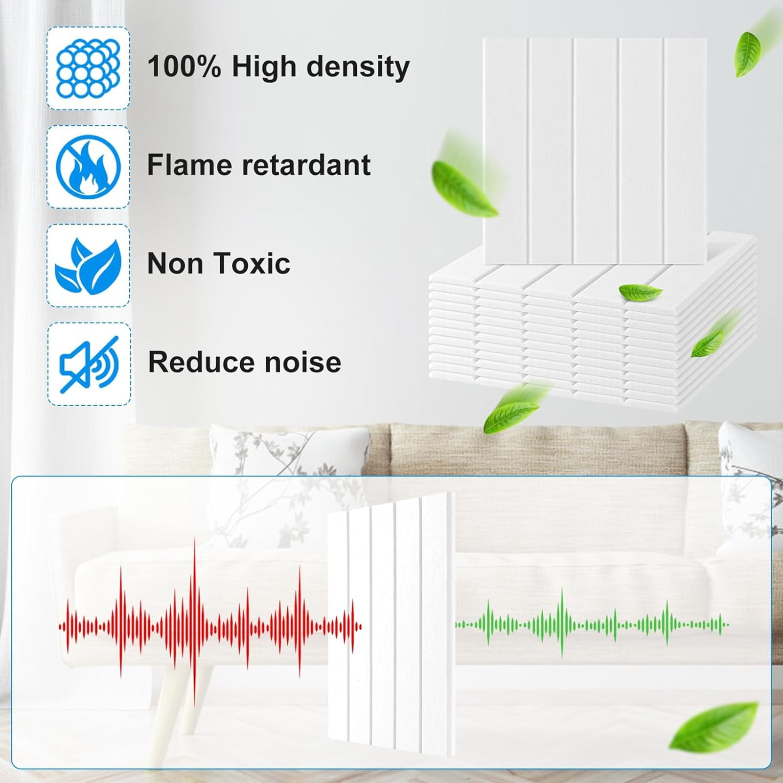 URTERYSER Pack of 12 Soundproof Foam Panels Wall Self Adhesive Acoustic Tiles Polyester Texture Perfect for Studios and Home Wall Black
