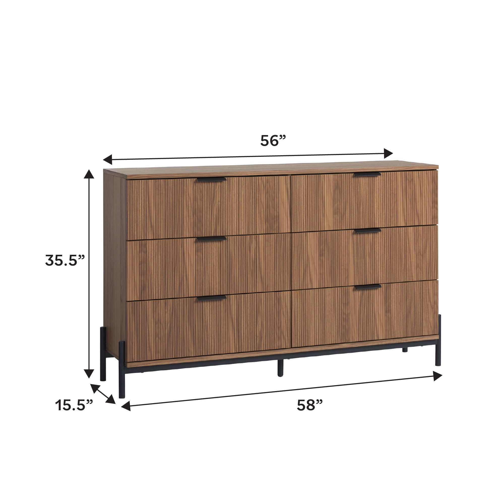 Walker Edison Mid-Century 6-Drawer Dresser with Reeded Drawer Fronts, Mocha
