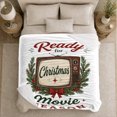 thumbnail image 5 of Ready for Christmas movie season retro TV pine berries white Flannel Blanket for living room family room Christmas Home Decor vintage cinema night Gift for families, 5 of 9