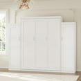 thumbnail image 3 of Full Size Murphy Bed with Two Wardrobe and Storage Shelf, Wall Bed Frame Folding into Cabinet Design, Multifunctional Wood Foldable Platform Bed for Guest-Room, Bedroom, White, 3 of 8