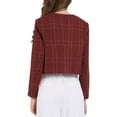 thumbnail image 3 of INSPIRE CHIC Women's Plaid Collarless Button Front Crop Tweed Blazer Jacket M Red, 3 of 4