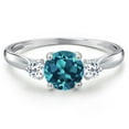 thumbnail image 3 of Gem Stone King 10K White Gold London Blue Topaz and White Topaz 3-Stone Ring for Women | 1.38 Cttw | Round 6MM | Gemstone November Birthstone | Size 6, 3 of 6