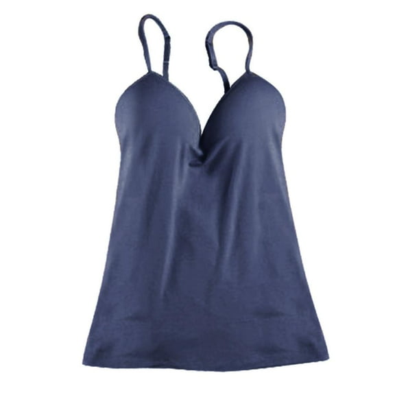 Womens Built Padded Tank Tops Camisole Cami Sleeping - Navy Blue, M