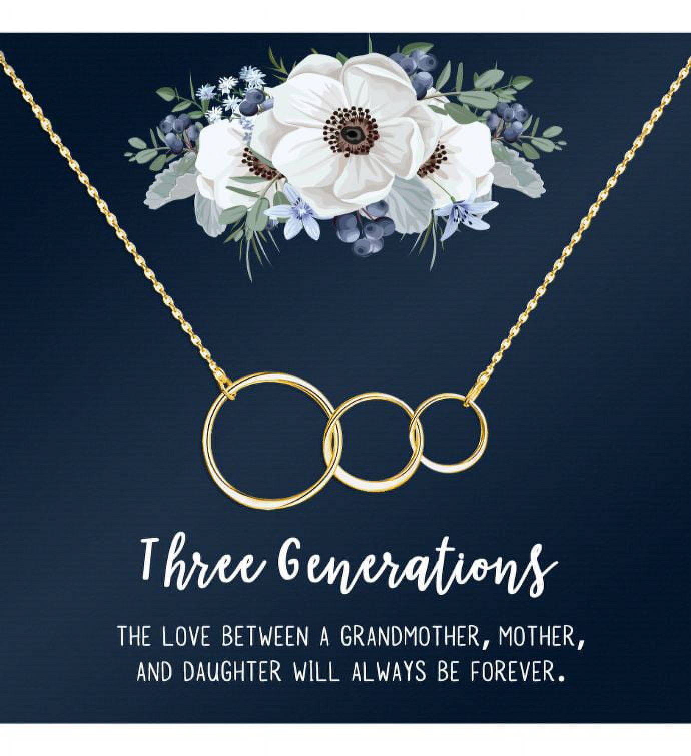 Three Generation Mother's Day Jewelry, Three Generation Necklace and Card Gift, Gift for Mom, Gift for Mother, with Gift Box and Ships Next Day! [Gold Triple Infinity Rings, No-Personalized Card]
