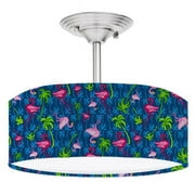 888 Cool Fans DR-0001195 Flamingo Tropical Paradise 2-Light Brushed Nickel Drum Style LED Lamp Fixture