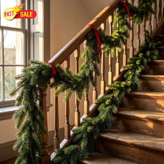 Clearance! 5.9 FT Artificial Norfolk Pine Christmas Garland Vines, Realistic Lightweight Bendable Greenery Decor, Ideal for Stair Railing Fireplace Mantel Indoor Outdoor Holiday Decorations