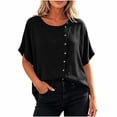 thumbnail image 4 of GUACER Women's Button-Down Tops Short Sleeve Casual Blouse Cotton Linen Trendy Loose Fit Shirts, 4 of 9
