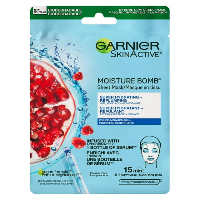 Garnier SkinActive Moisture Bomb Le masque super hydratant avec grenade, 32 mL