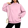 thumbnail image 5 of VEKDONE Oversized Sweatshirts for Women Fall Drop Shoulder Long Seeve Mock Neck Sweatshirt Solid Color Loose Fit Comfy Pullover Top with Pockets Pink L, 5 of 8