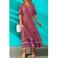 thumbnail image 1 of ABPHQTO Vestido De Mujer De Manga Corta Con Pompones Y Estampado Floral Boho Rojo, 1 of 5