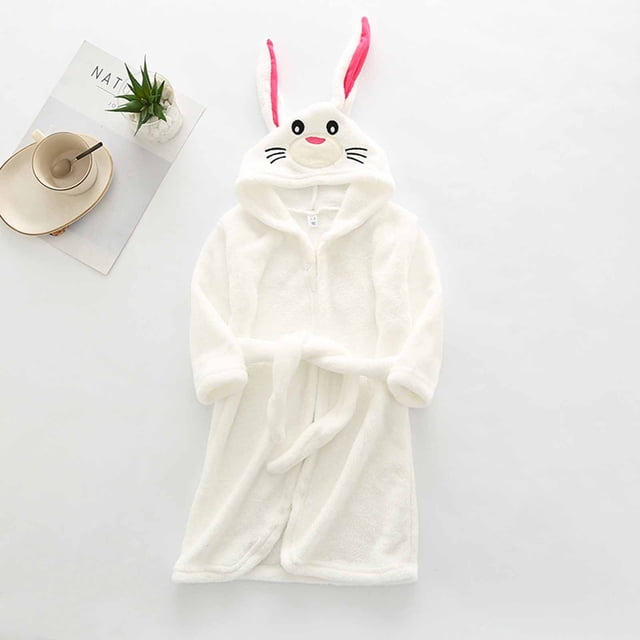 LSLJS Boys Girls Robe Kids Flannel Hooded Bathrobe Sleepwear Toddler Plush Robes With Belt, Kids Robe