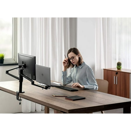 Monitor And Laptop Mount 2 In 1 Adjustable Dual Arm Desk Mounts Single Stand Holder For 17 To 32 Inch Lcd Computer Screens E Tra Tray Fits 12 Laptops Silver Canada 32 Inch Lcd Computer Screens, Laptop Arm Stand