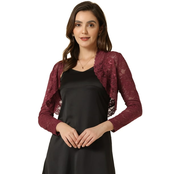 Cárdigan floral Transparente Allegra K de Manga Larga Rojo Carmín S