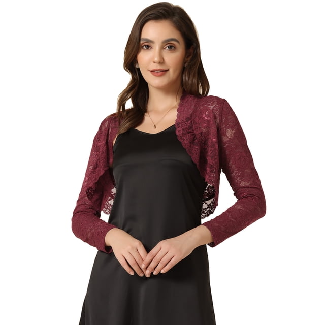 Cárdigan floral Transparente Allegra K de Manga Larga Rojo Carmín S